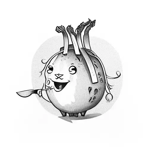 A Cartoon Spring Onion Holding A Chef's Knife