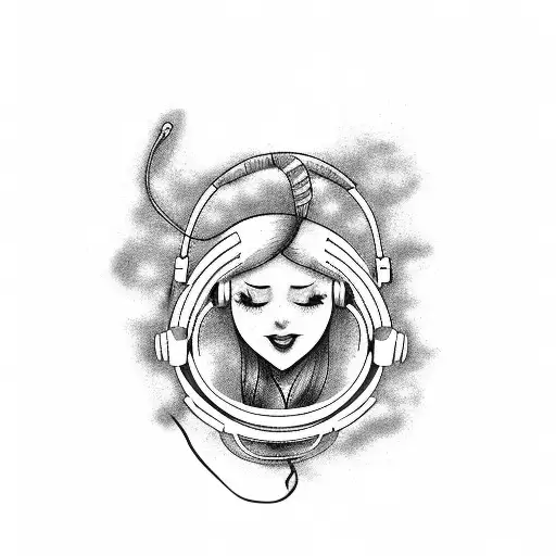 A Woman With Flowing Hair Made Up Of Music Notes And Headphones