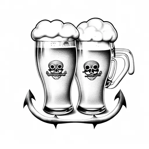 Two Beer Mugs With Anchor And Skull