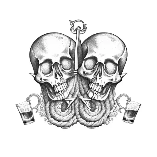 Two Beer Mugs With Anchor And Skull