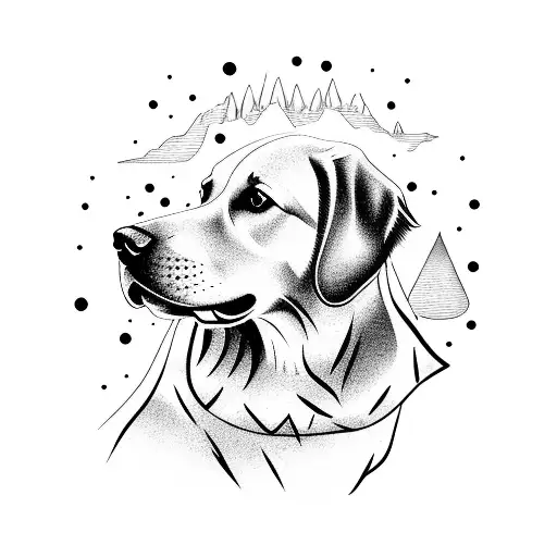 Golden Retriever With Mountains And Stars In The Background