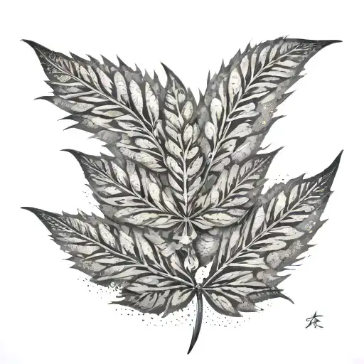 An Intricate Dotwork Design Of A Cannabis Leaf Integrated With Technological Elements