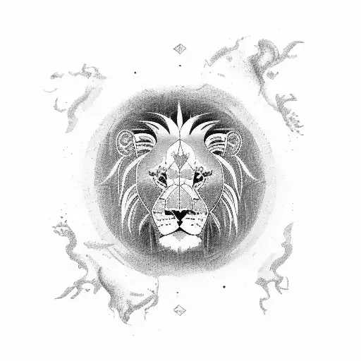 Yin And Yang With Lions In Black And White