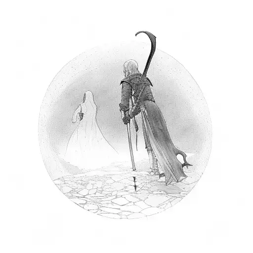 The Silhouettes Of The Fellowship Of The Ring Walking Along The Blade Of Narsil