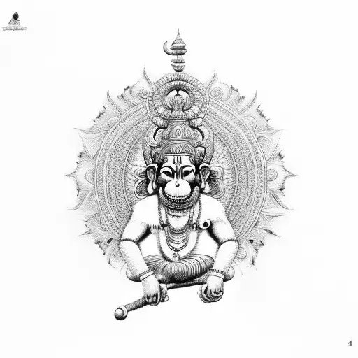 A Detailed Illustration Of The Hindu God Hanuman