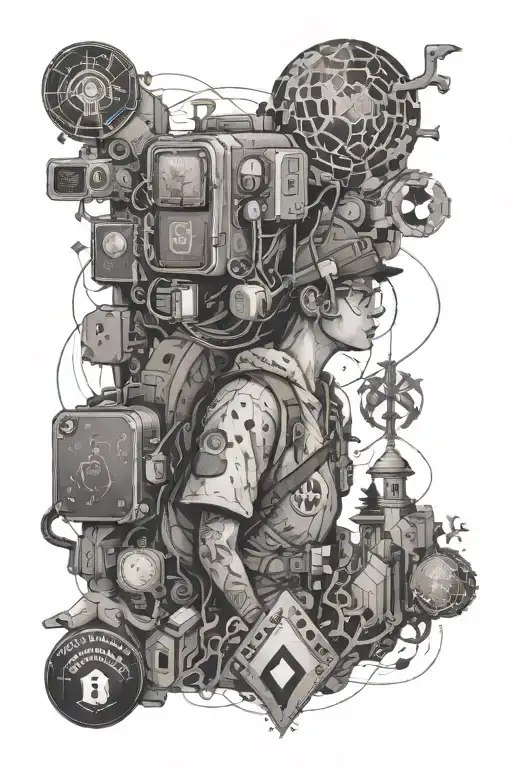 A Traveler Exploring A Digital World Filled With Blockchain Symbols And Gaming References