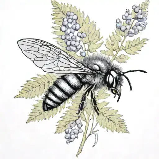 Lavender And Fern With A Honey Bee
