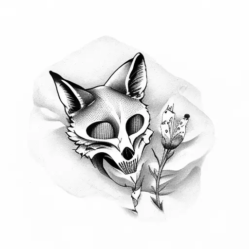 Fox Skull Face With Foxglove Flowers Around It