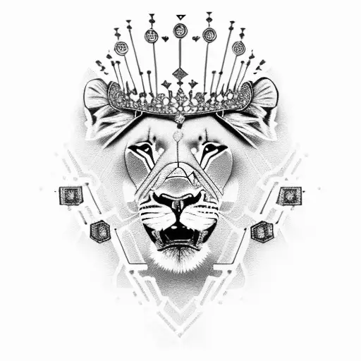 A Majestic Lioness Wearing A Crown Made Of Circuit Boards