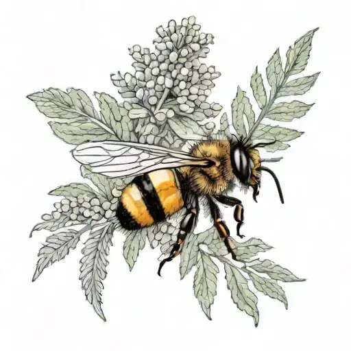 Lavender And Fern With A Honey Bee