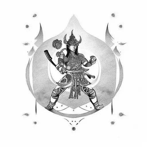 A Muay Thai Warrior Striking A Muay Thai Pose With A Dragon Behind Him