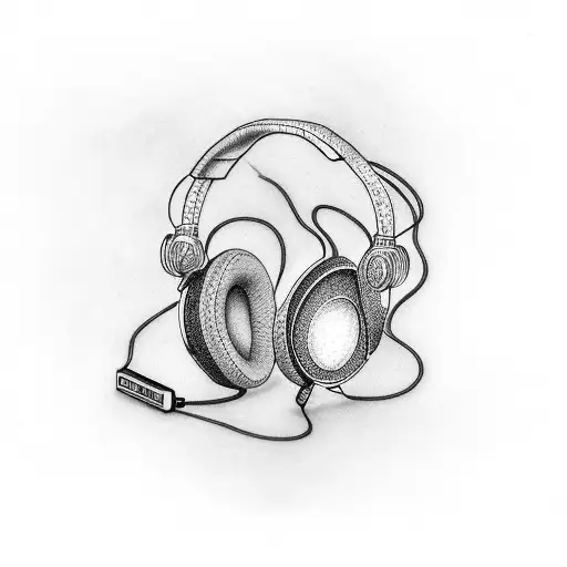 A Dotwork Tattoo Of A Tooth Wearing Headphones And Listening To Music
