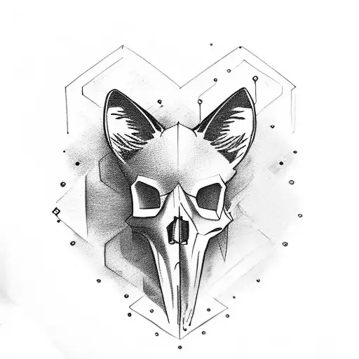 Fox Skull Minkmalist Style With Foxglove Flowers In Background