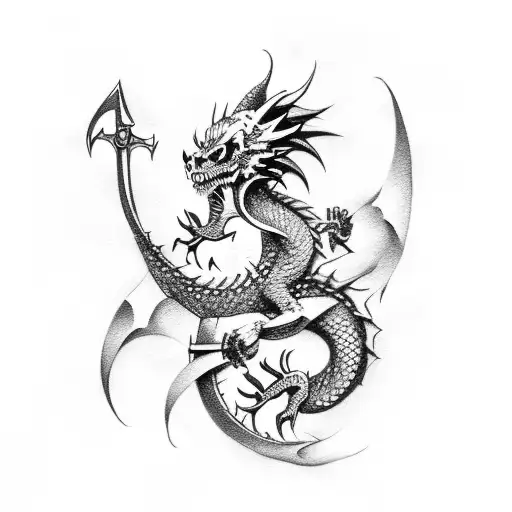Dragon With Skull And Sword And Guitar