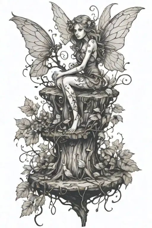 Fairy On A Stump Covered In Vines