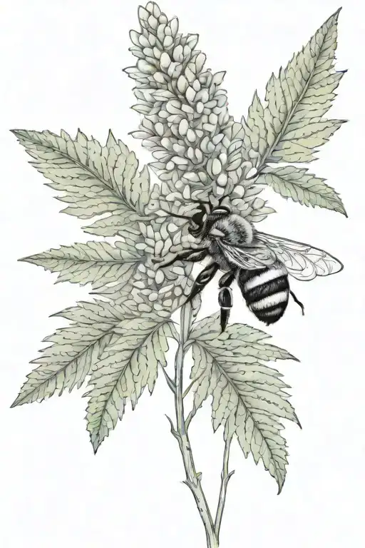 Lavender And Fern Branches With A Small Honey Bee Collecting Nectar