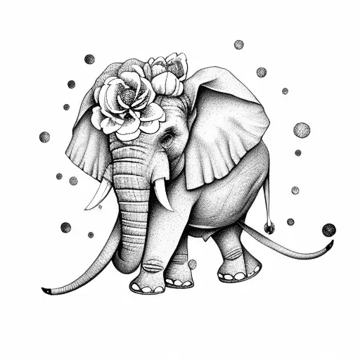 Elephant With Tulip And Peony Flower
