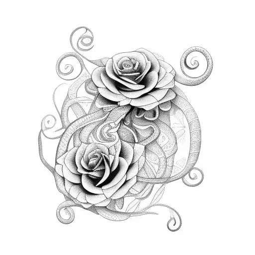 Snake Around Flowers With Butterflies