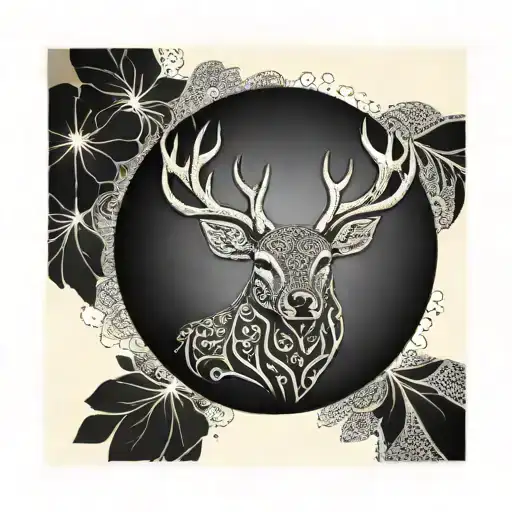 Mandala Deer Head With Background Filled Designed Circle Tattoo On Forearm