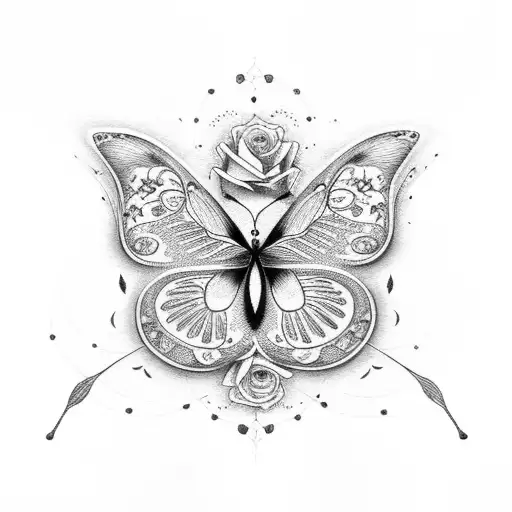 Word Line With Roses Fire And Butterflies