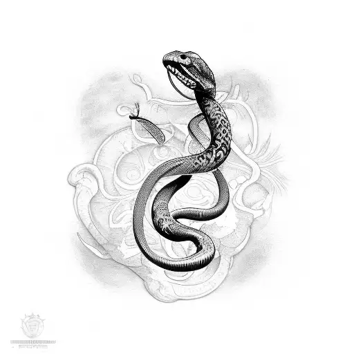 Tattoo Of A Snake At The Back Around The Vertebral Spine