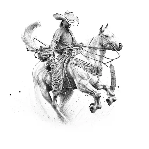 Cowboy Riding A Horse With A Ferret Riding Alongside