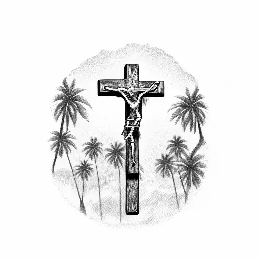 Palm Tree With Crucifix Chain And Angels On Sides