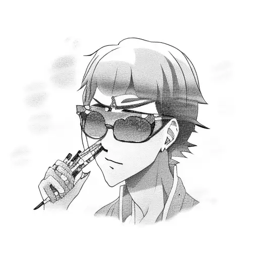 An Anime Character Smoking A Cigarette With Traditional Japanese Patterns In The Background