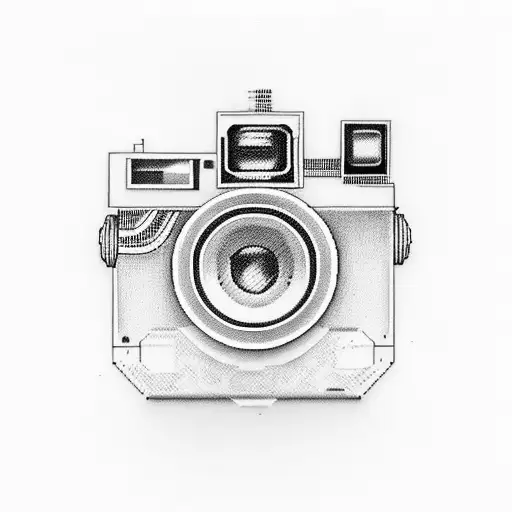 A Pixelated Polaroid Camera With Music Equalizer Bars Forming The Frame