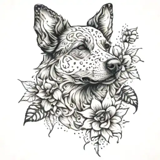 Dog And Flower Blooming