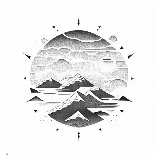 Mountain Silhouette Within The Sun And The Horizon Of The Mountain Becomes Rays Of Sun