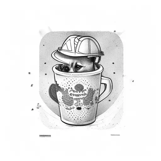 A Construction Worker Holding A Coffee Mug With A Dog Peeking Out From Behind