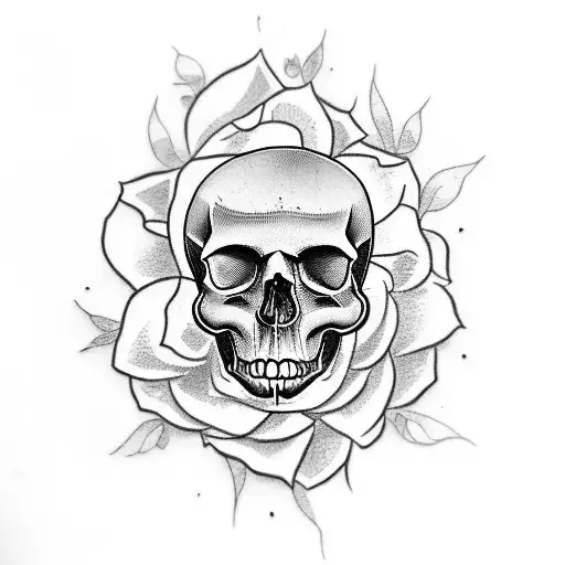 A Dark And Mysterious Tattoo Of A Skull Surrounded By Roses
