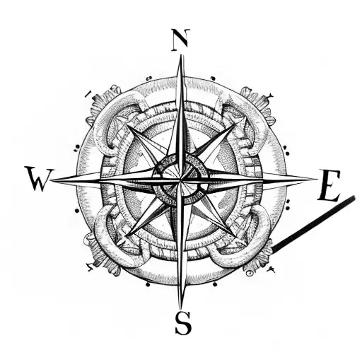 Compass Surrounded By Intricate Nautical Rope Design
