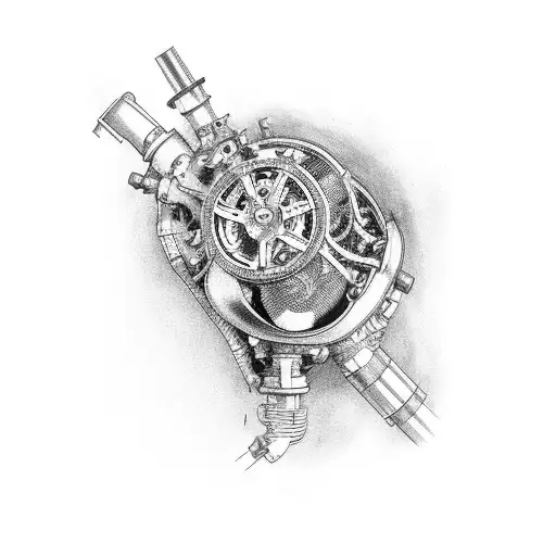 A Mechanical Heart With Car Parts And Pistons
