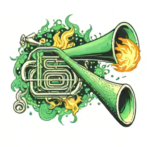 Trombone With Fire Around It Burning Green