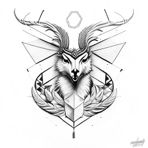 Eagel And Dear With Horns With Geometric Designs And Arrow