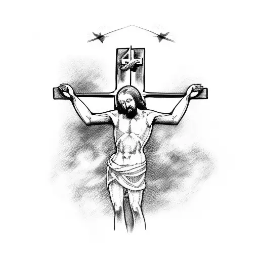 Jesus Crucified On Cross With Two Others Next To Him