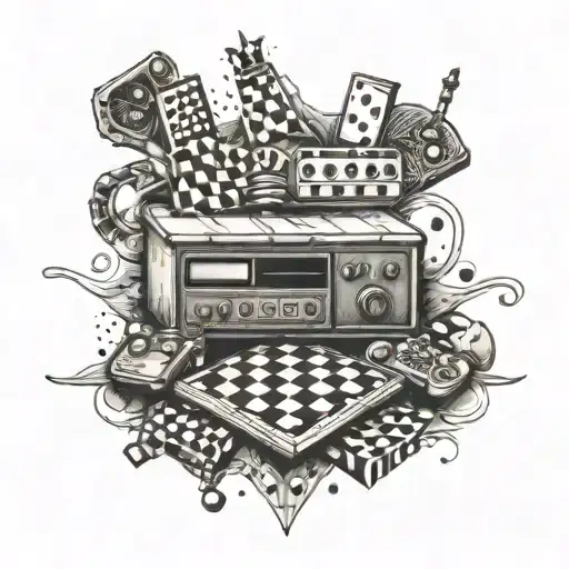 A Tattoo Of A Bed Surrounded By Video Game Controllers And Chess Pieces