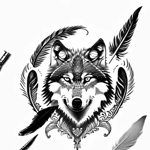 Wolf Crest And Feathers