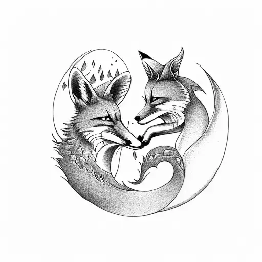 A Cocktail Glass With A Fox And A Dragon Sitting On The Rim