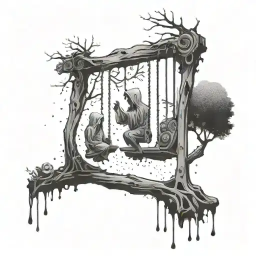A Hauntingly Beautiful Design Featuring Two Ghostly Figures Swinging On A Swingset