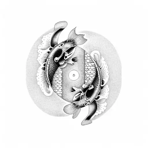 Koi Fish Ying Yang Black And White