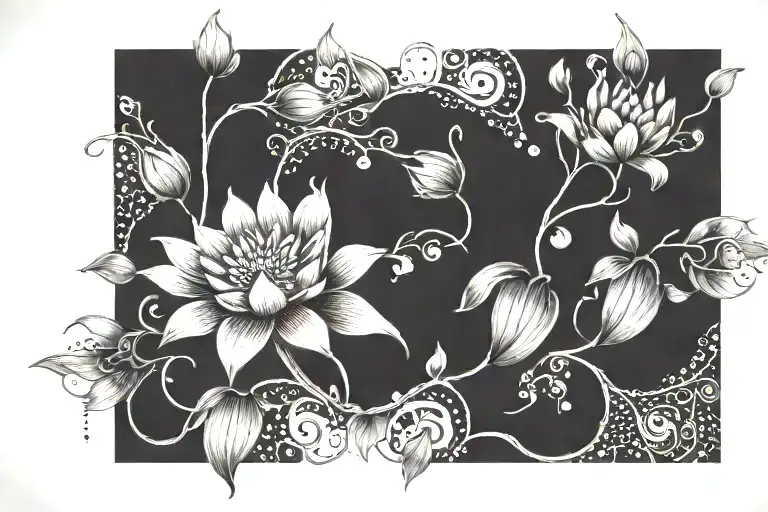 Lotus Vine With 7 Hearts Surrounded