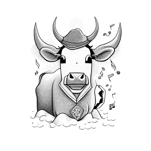 Cartoon Cow Listening To Music