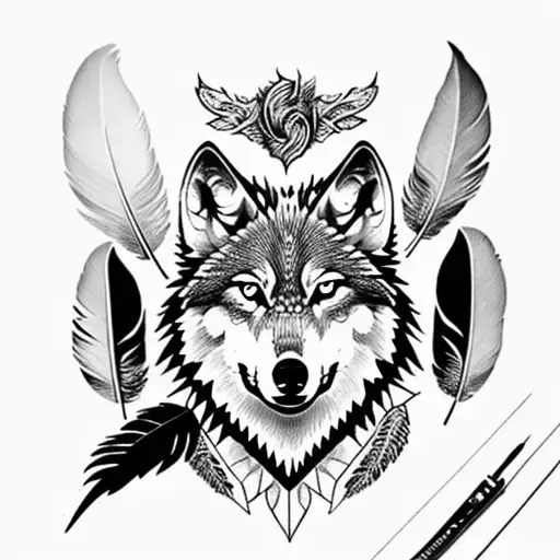 Wolf Crest And Feathers