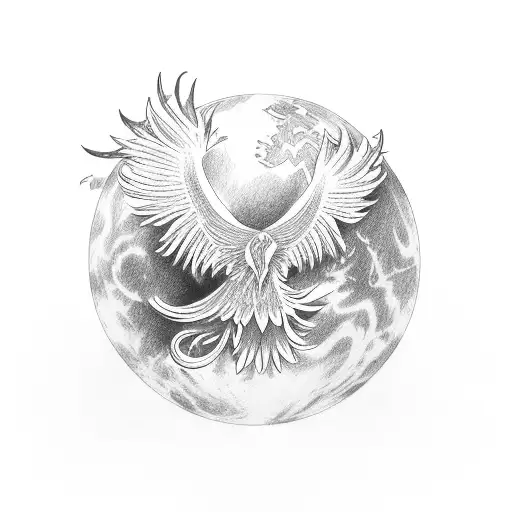 A Majestic Phoenix Rising From A Globe