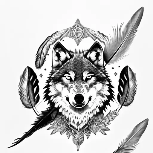 Wolf Crest And Feathers