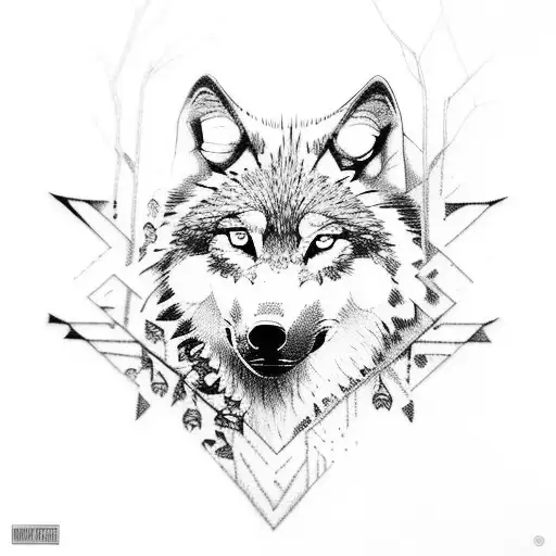 Wolf In Forest With Design Tribal Arm