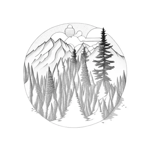 Mountain With Pine Trees And Beaches